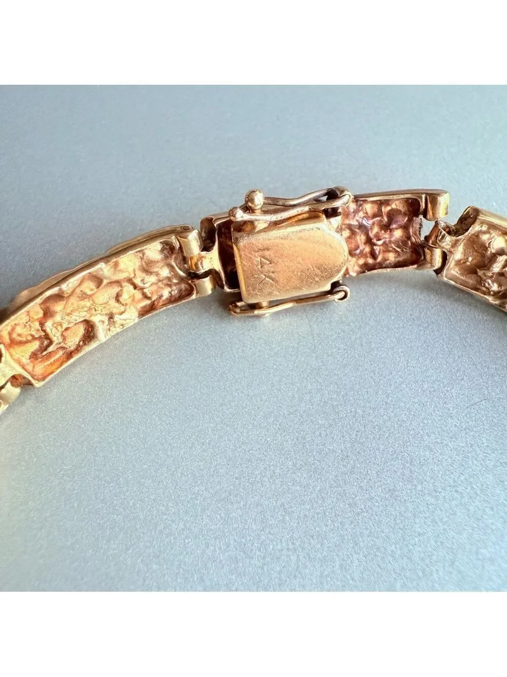 Solid 14k Yellow Gold Nugget Panel Link Bracelet HEAVY